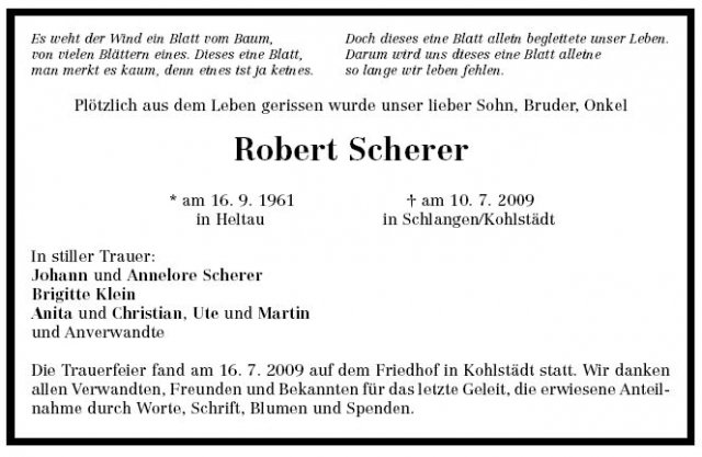 Scherer Robert 1961-2009Todesanzeige